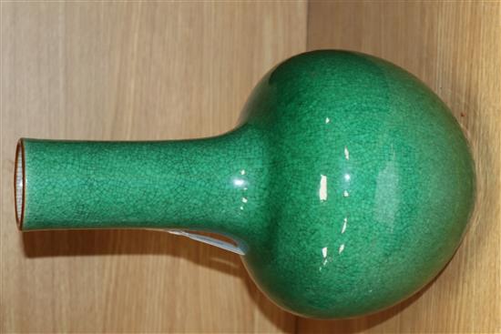 A Chinese bottle-shaped apple green crackle-glazed vase, H 32cm